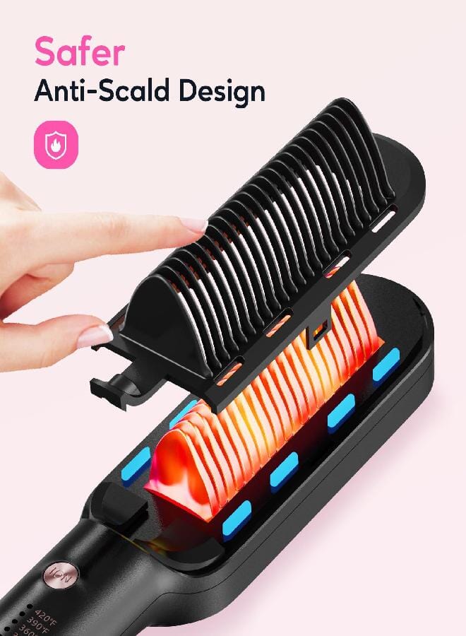 Wavytalk Hair Straightener Brush,Sleek Sweep Ionic Straightening Brush with 6 Temperature Adjust, Anti-Scald Ceramic Hair Straightener Comb Fast Heating for Home Salon, Dual Voltage, Rose Gold - Image 4
